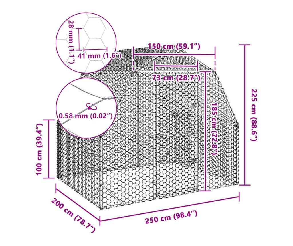 Пилешки бяг 2,5x2x2,25 м Поцинкована стомана - 8