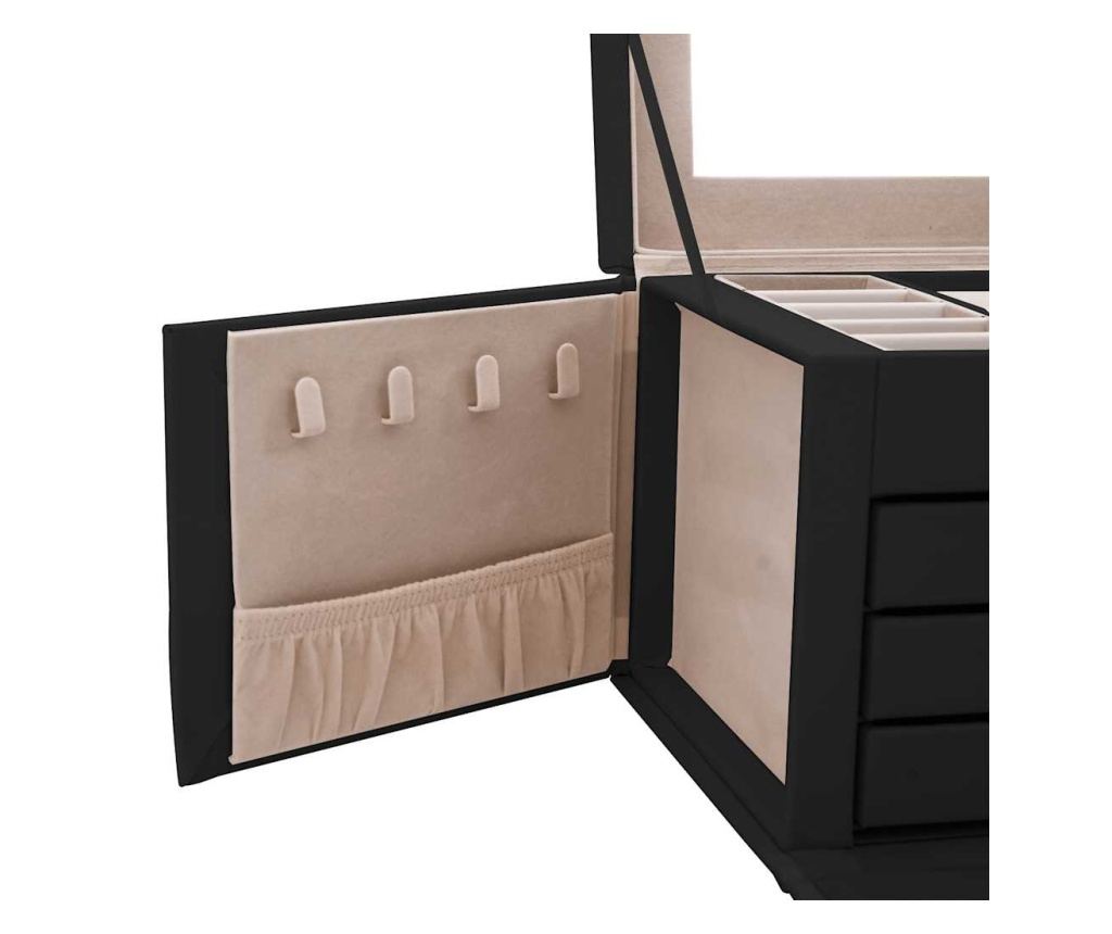 Кутия за бижута 4-слойна с огледало заключваща се черна - 8
