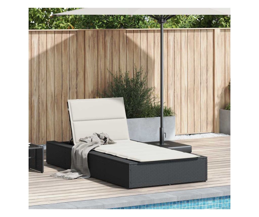 Шезлонг с плаваща възглавница Black Poly Rattan - 2