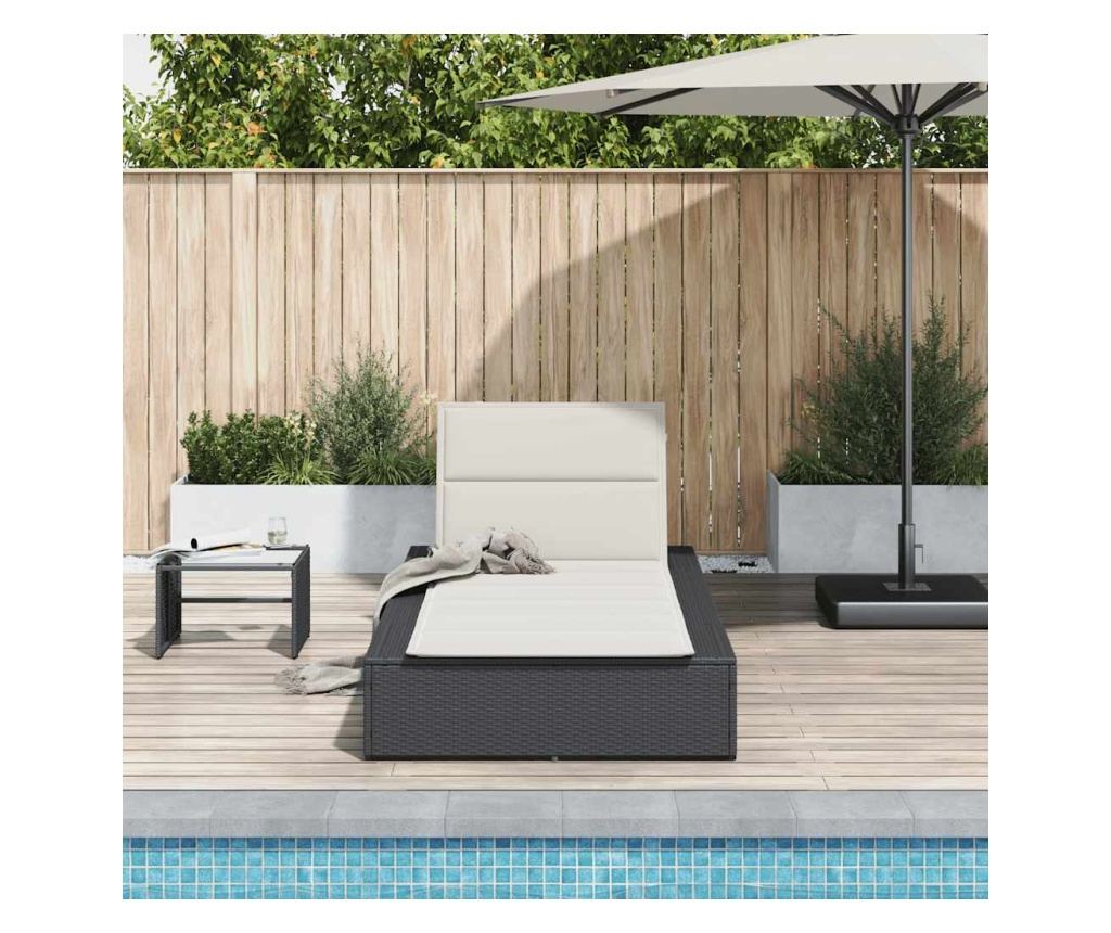 Шезлонг с плаваща възглавница Black Poly Rattan - 3