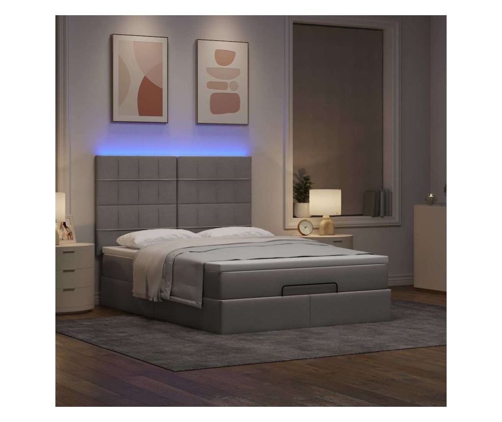 Османска легло с матрак и LED, кафяво, 140x190 см, плат - 3