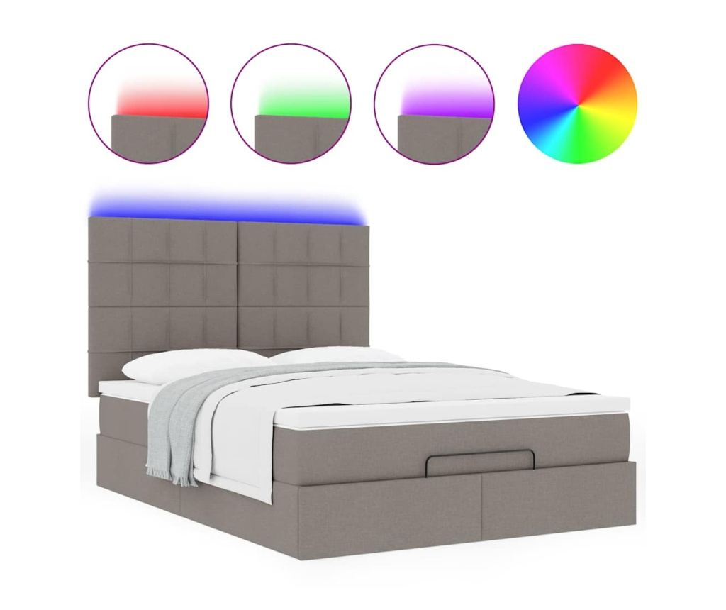 Османска легло с матрак и LED, кафяво, 140x190 см, плат - 5