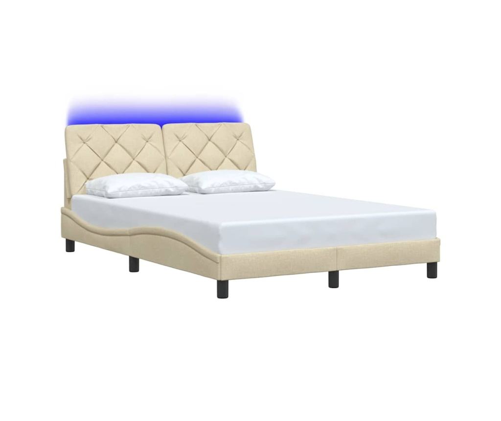 Рамка за легло с LED без матрак кремава 140x190 см плат - 3