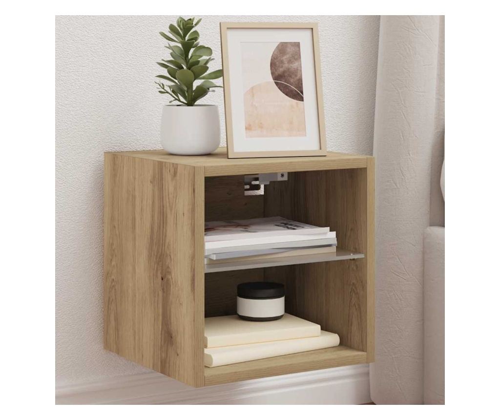 Стенен шкаф за телевизор с LED осветление Artisan Oak - 2