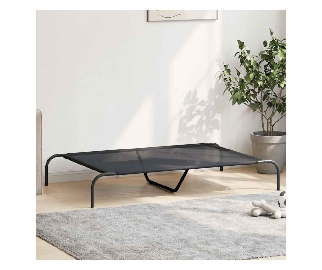 Повдигнато легло кучета черно 130x80x20 cm Текстилен и стомана - 3