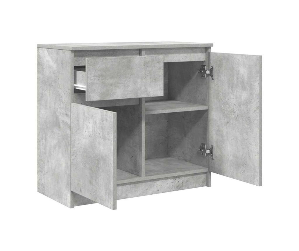 Бюфет с чекмеджета, бетонно сив, 71x35x65 см, инженерно дърво - 5