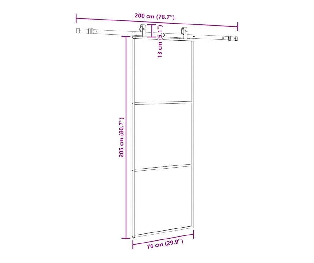 Плъзгаща се врата с обков черна 76x205 см ESG стъкло - 9