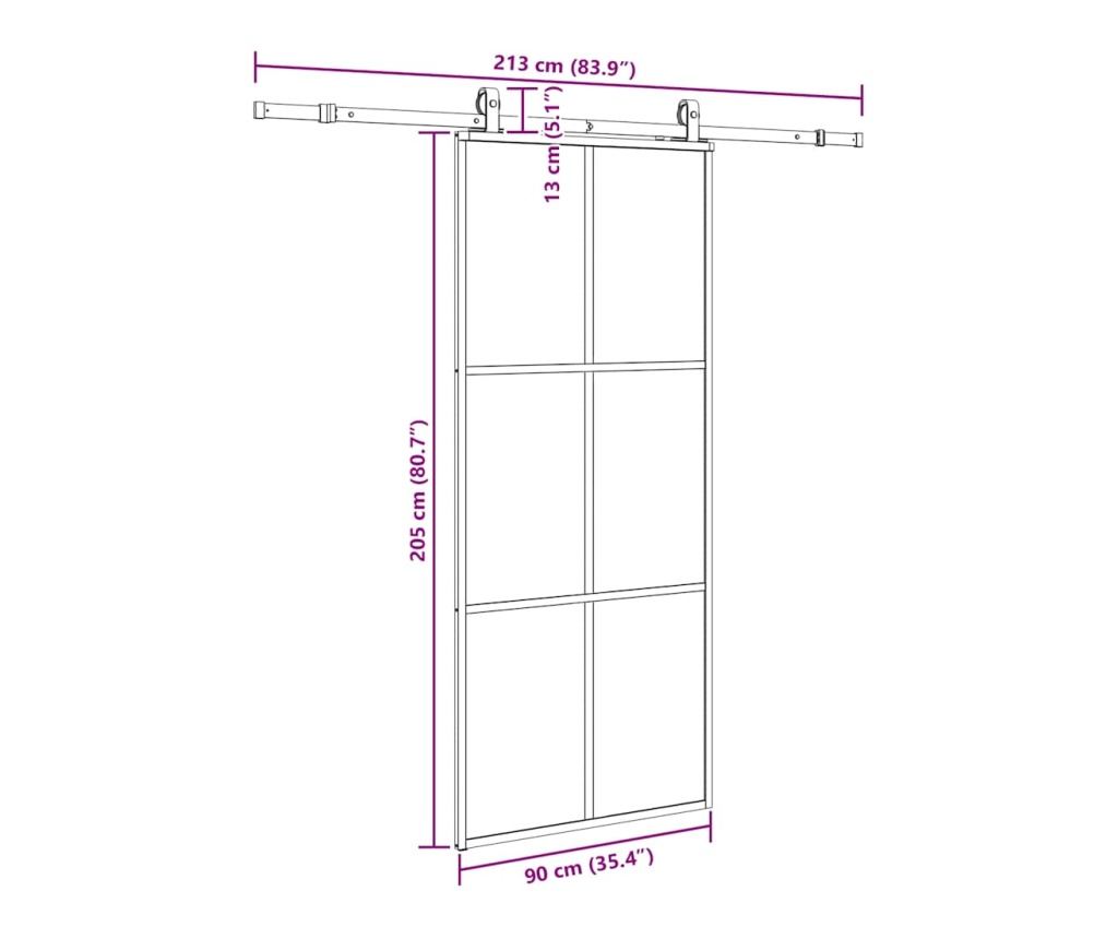 Плъзгаща се врата с обков черна 90x205 см ESG стъкло - 9