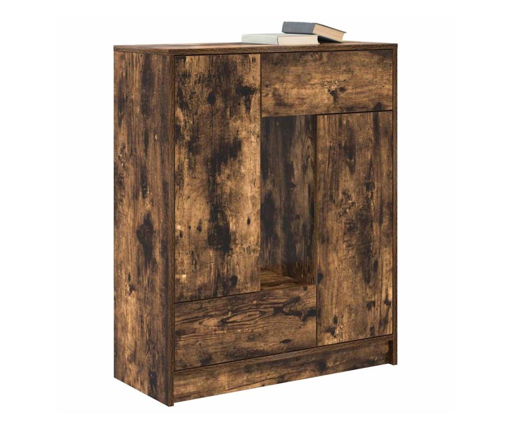 Бюфет с чекмеджета и вратички, опушен дъб, 73x31x90 см - 4