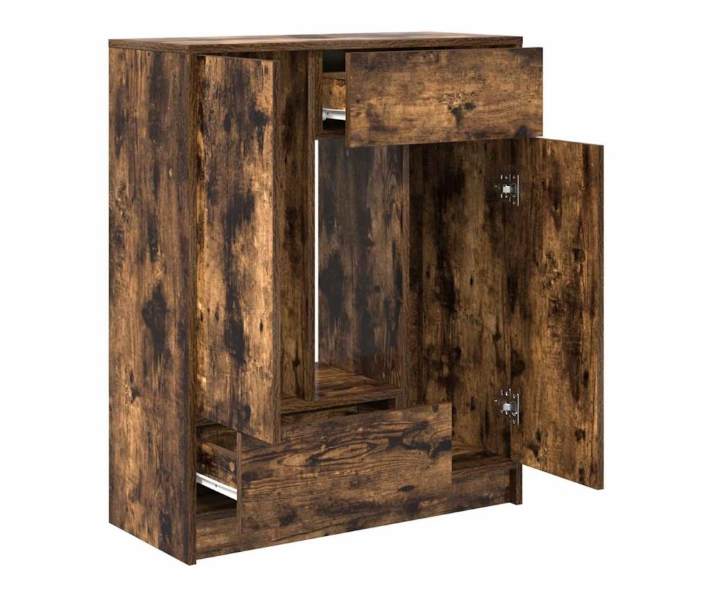 Бюфет с чекмеджета и вратички, опушен дъб, 73x31x90 см - 5