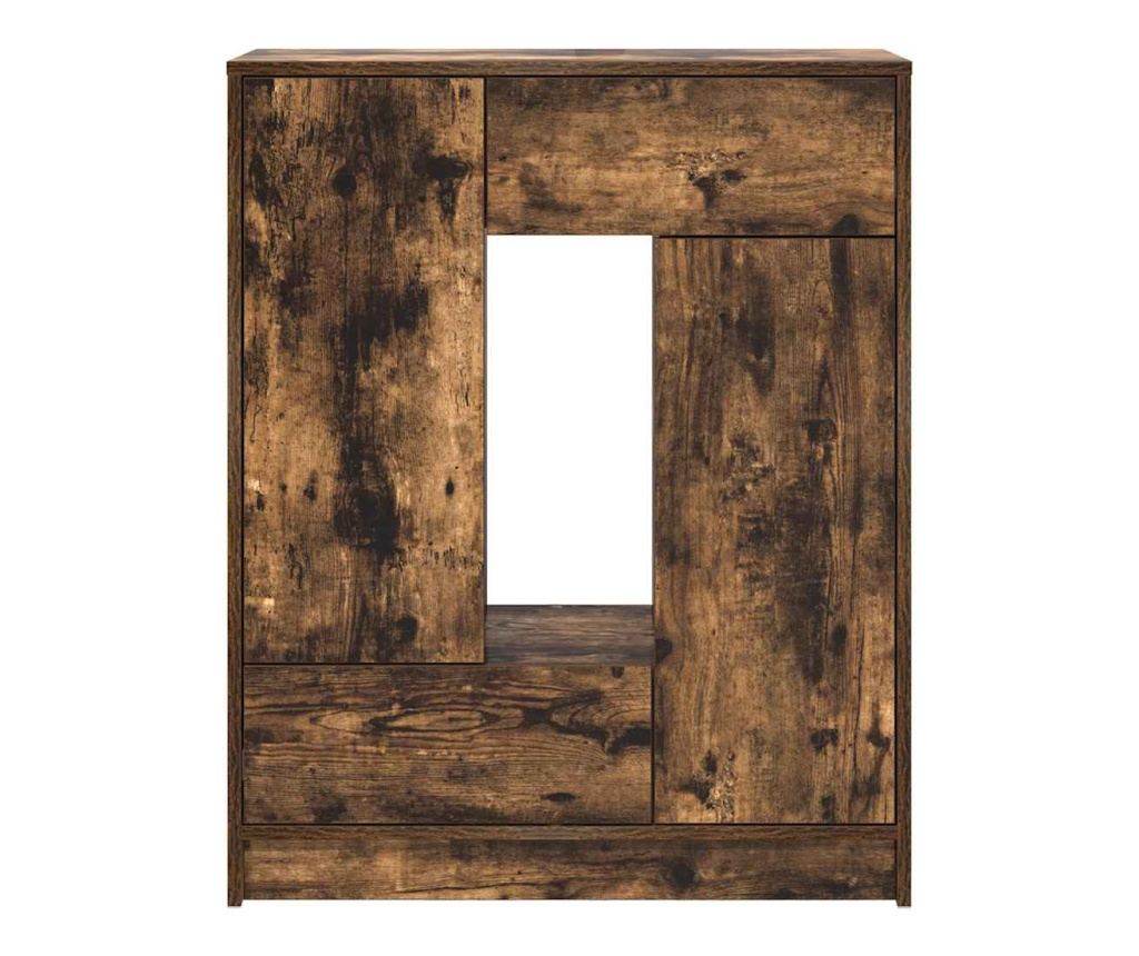 Бюфет с чекмеджета и вратички, опушен дъб, 73x31x90 см - 6