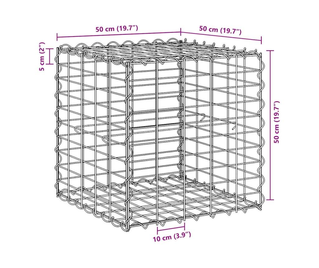 Кубичен габион повдигната леха, стоманена тел, 50x50x50 cм - 6