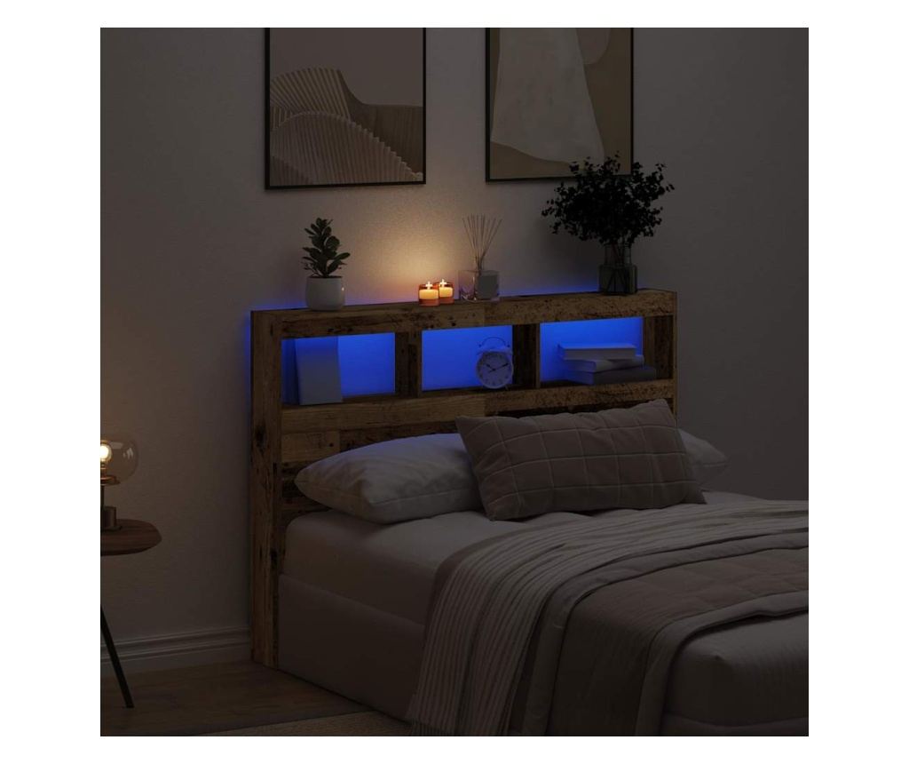 Табла шкаф с LED, Старо дърво, 140x17x102 см - 2