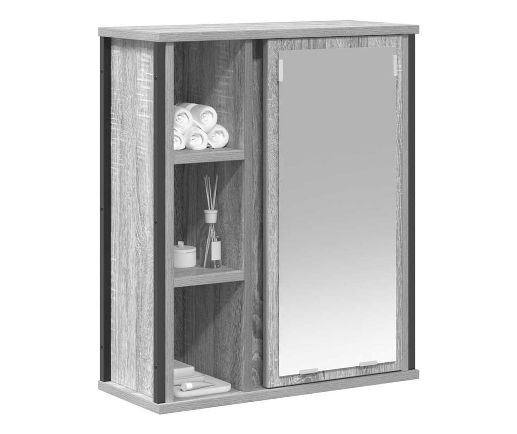 Стенен шкаф за баня с огледало сив сонома 50x21x60 cm - 4