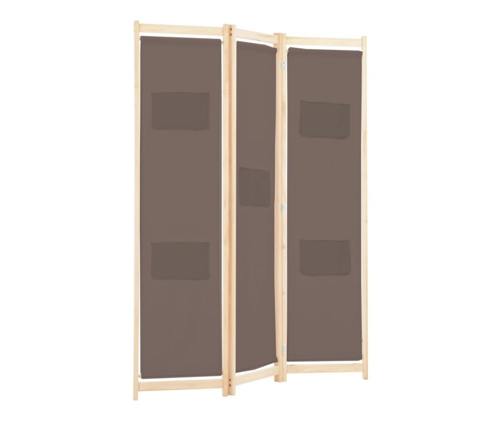 Параван за стая, 3 панела, кафяв, 120x170x4 cм, текстил - 3