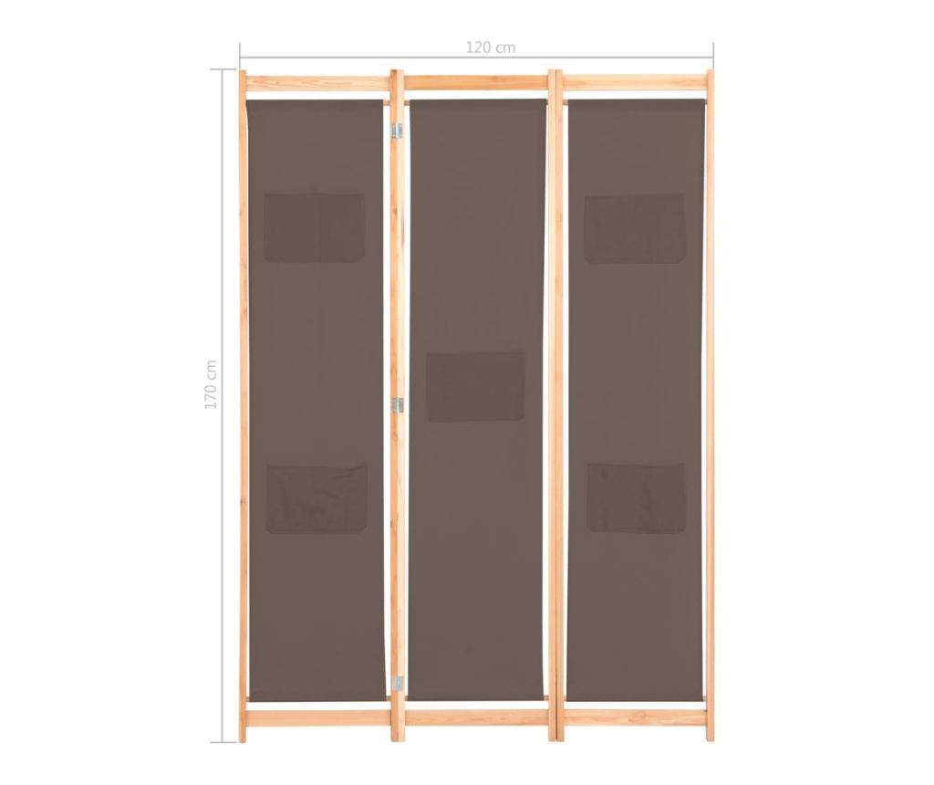 Параван за стая, 3 панела, кафяв, 120x170x4 cм, текстил - 8