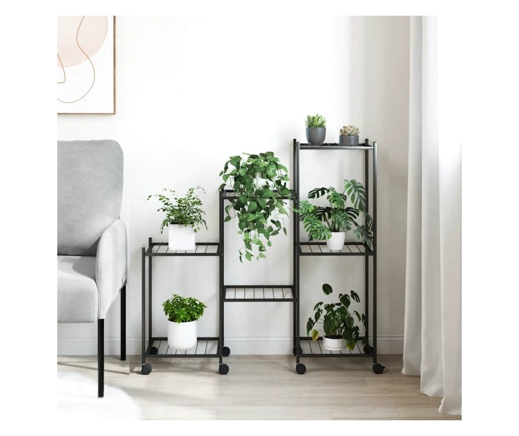 Стойка за цветя на колела 83x25x83,5 см черна желязо - 3