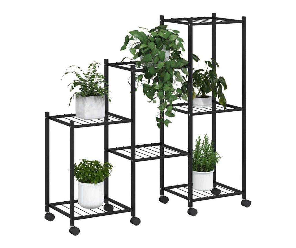 Стойка за цветя на колела 83x25x83,5 см черна желязо - 4
