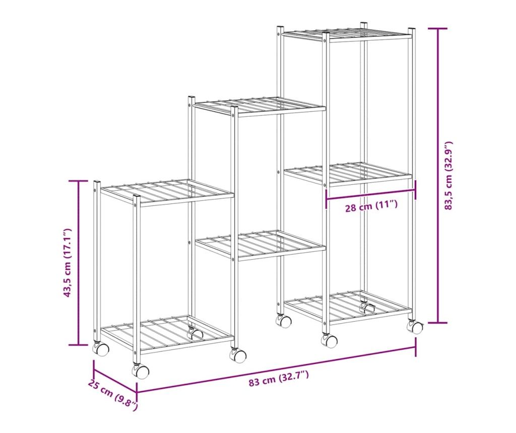 Стойка за цветя на колела 83x25x83,5 см черна желязо - 9