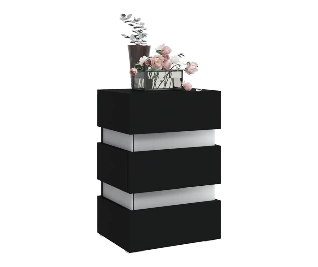 Нощно шкафче с LED, черно, 45x35x67 см, инженерно дърво - 5