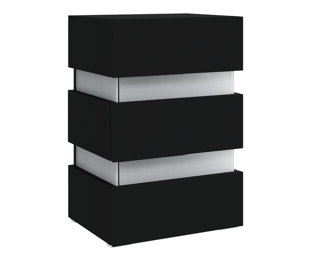 Нощно шкафче с LED, черно, 45x35x67 см, инженерно дърво - 7