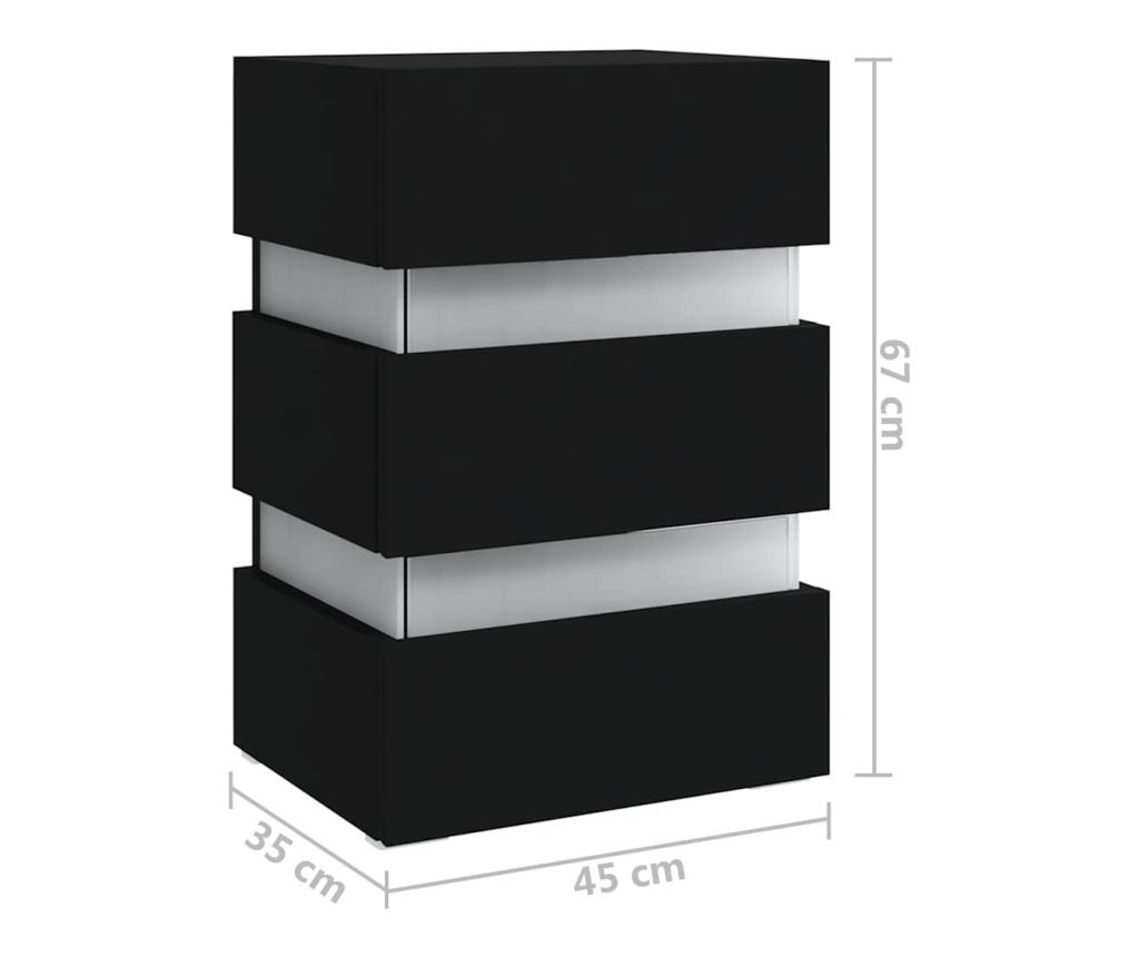 Нощно шкафче с LED, черно, 45x35x67 см, инженерно дърво - 17