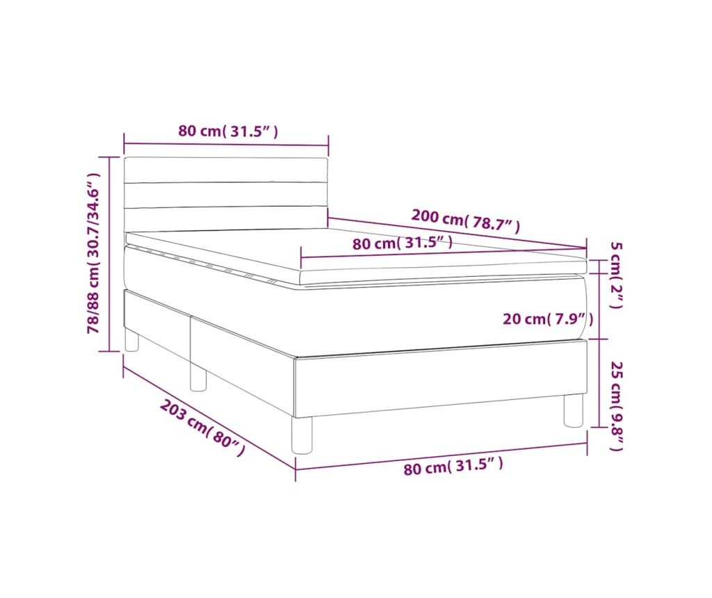 Okvir za krevet s madracem i LED rasvjetom, svijetlo siva, 80x200 cm, tekstil - 8