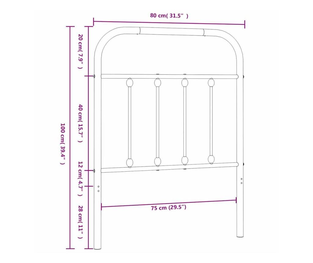 Metalni uzglavlje, crno, 75 cm - 7