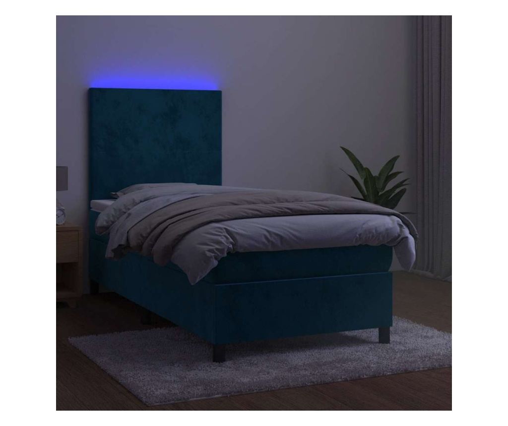 Легло с пружини, матрак и LED, тъмносиньо, 90x200 см, кадифе - 4