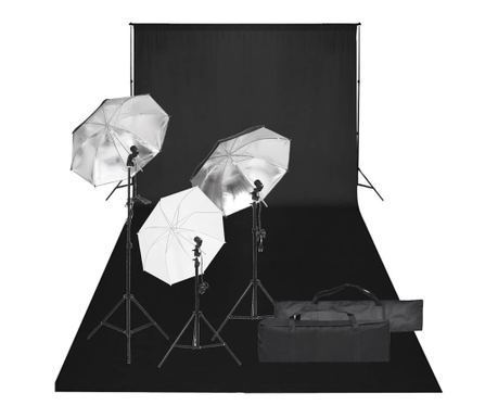 Фотографски комплект за студио с комплект лампи и фон