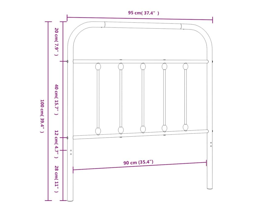 Metalna uzglavlja, bijela, 90 cm - 7