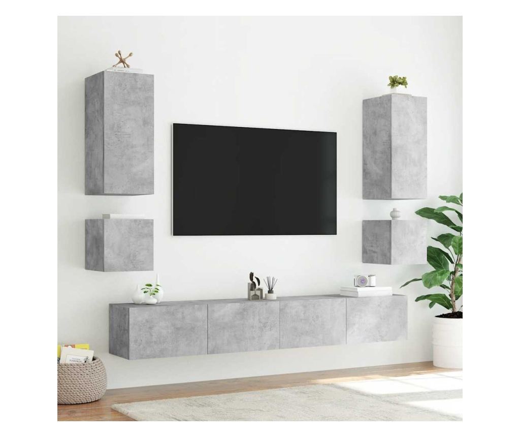 Stenska TV omarica z LED lučkami betonsko siva 100x35x41 cm - 6