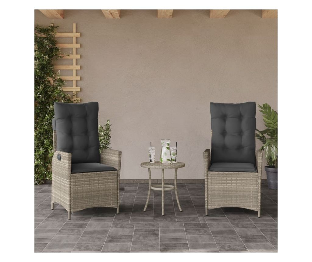 Бистро комплект с възглавници 3 части светлосив полиратан - 3