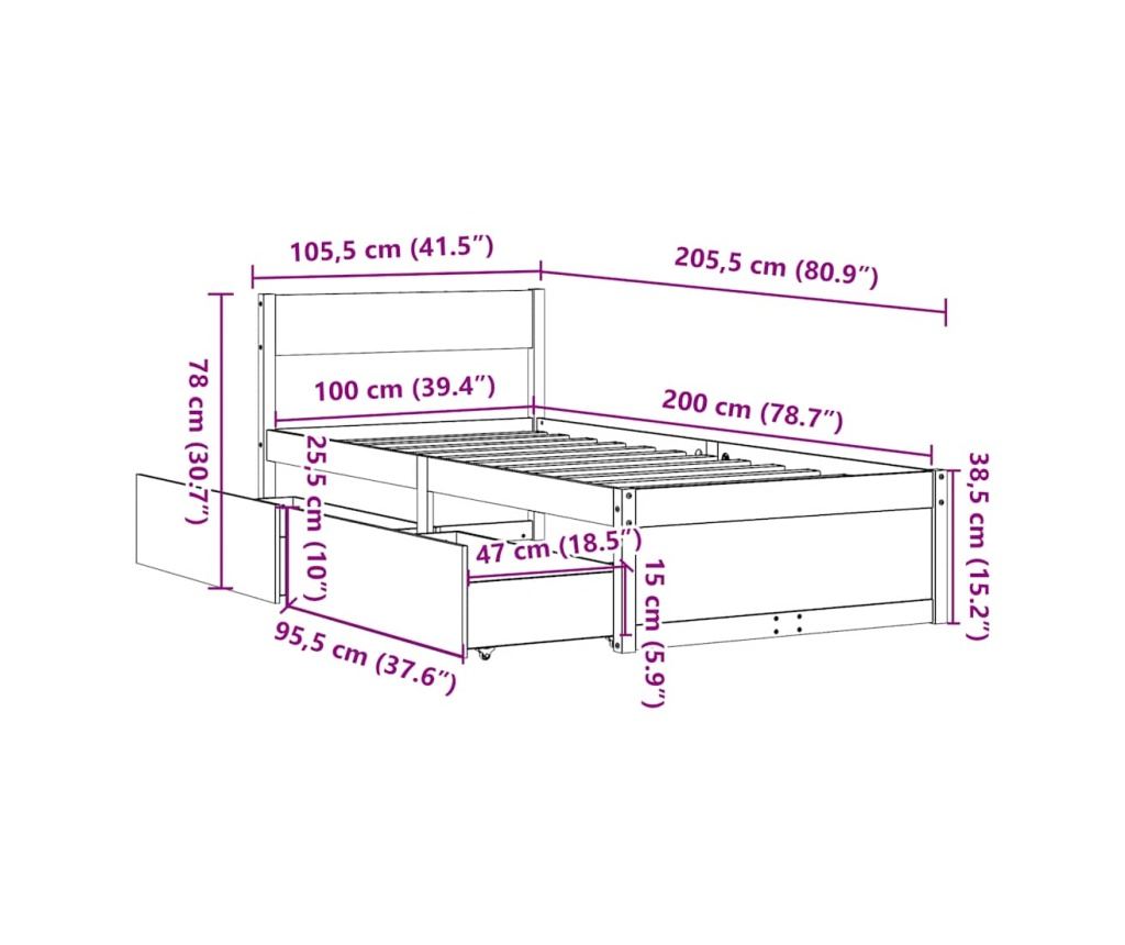 Postel bez matrace bílá 100 x 200 cm masivní borovice - 10