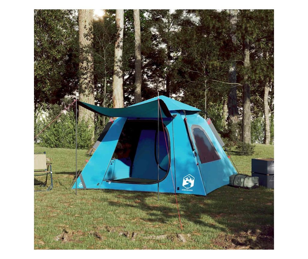 Kempingový stan kupole pro 4 osoby modrý rychloupínací - 3