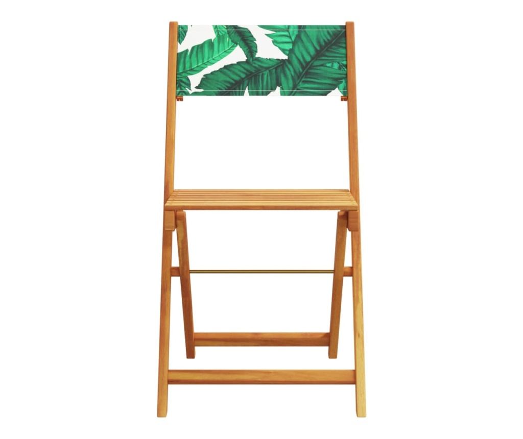 3dílný bistro set vzor listů textil a masivní dřevo - 4