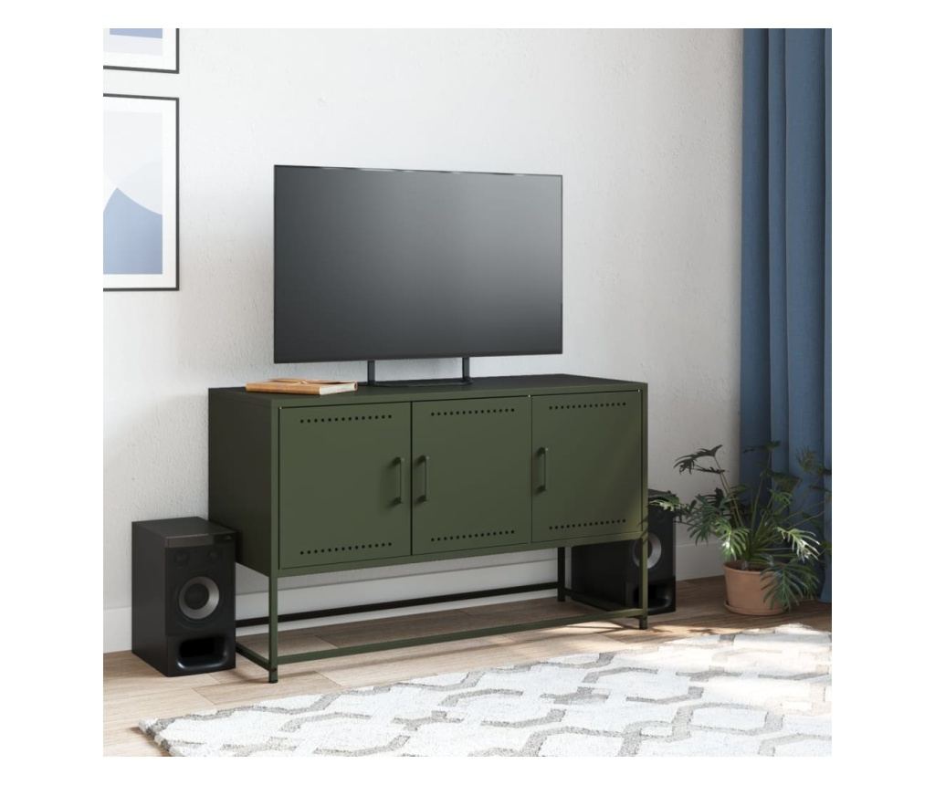 TV skříňka olivově zelená 100,5 x 39 x 60,5 cm ocel - 3