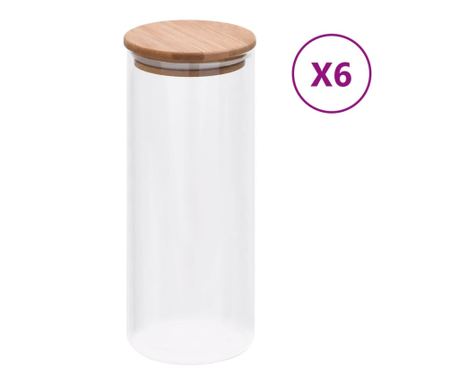 Staklenke za pohranu s poklopcima od bambusa 6 kom 1000 ml