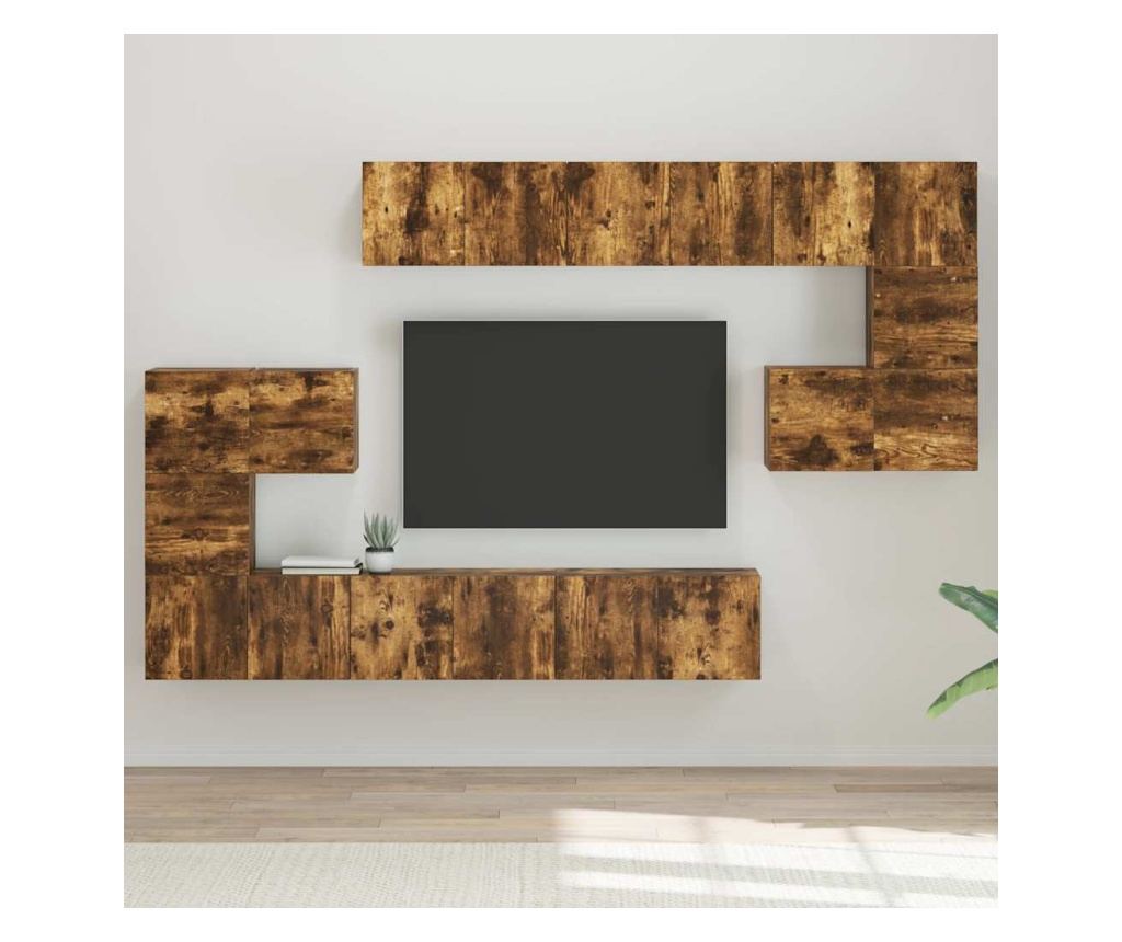 Set omarjev za TV, 10 kosov, dimni hrast, obdelano leseno - 3