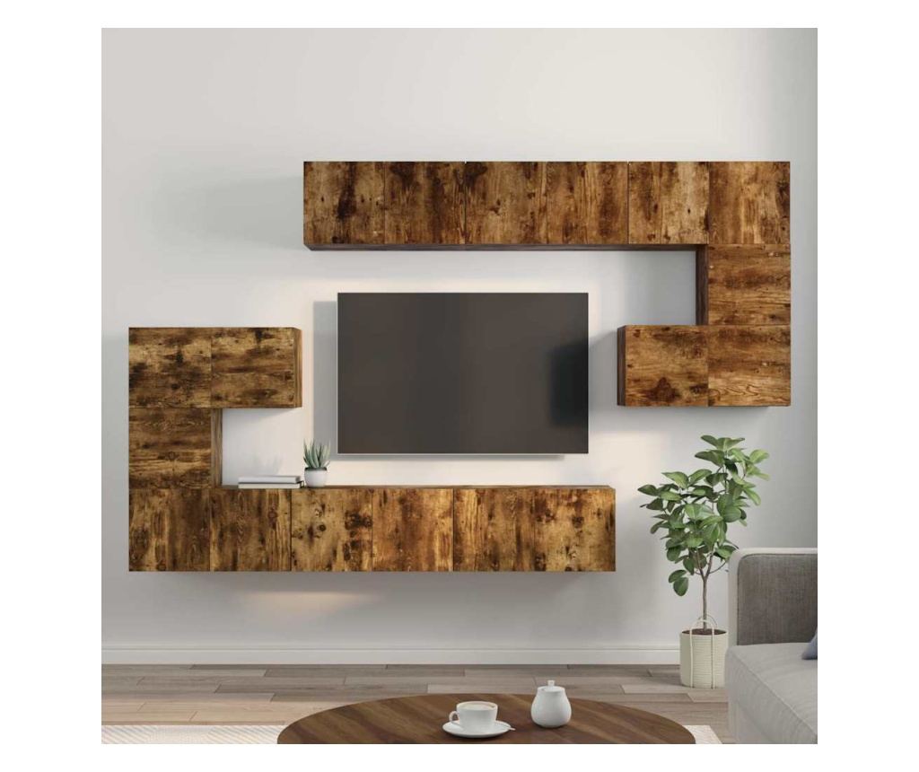 Set omarjev za TV, 10 kosov, dimni hrast, obdelano leseno - 8