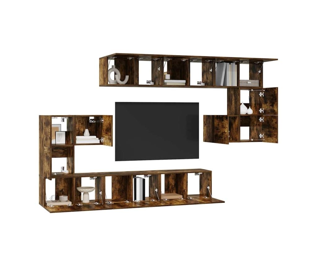 Set omarjev za TV, 10 kosov, dimni hrast, obdelano leseno - 11