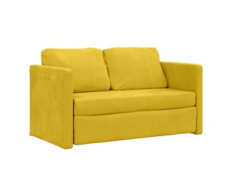 Podni kauč na razvlačenje 2-u-1 tamnožuti 122x204x55 cm baršun