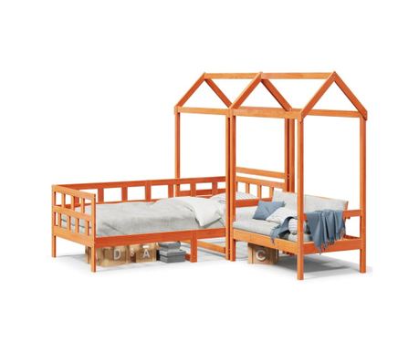 Set dnevnog kreveta s krovom voštano smeđi 80x200 cm borovina