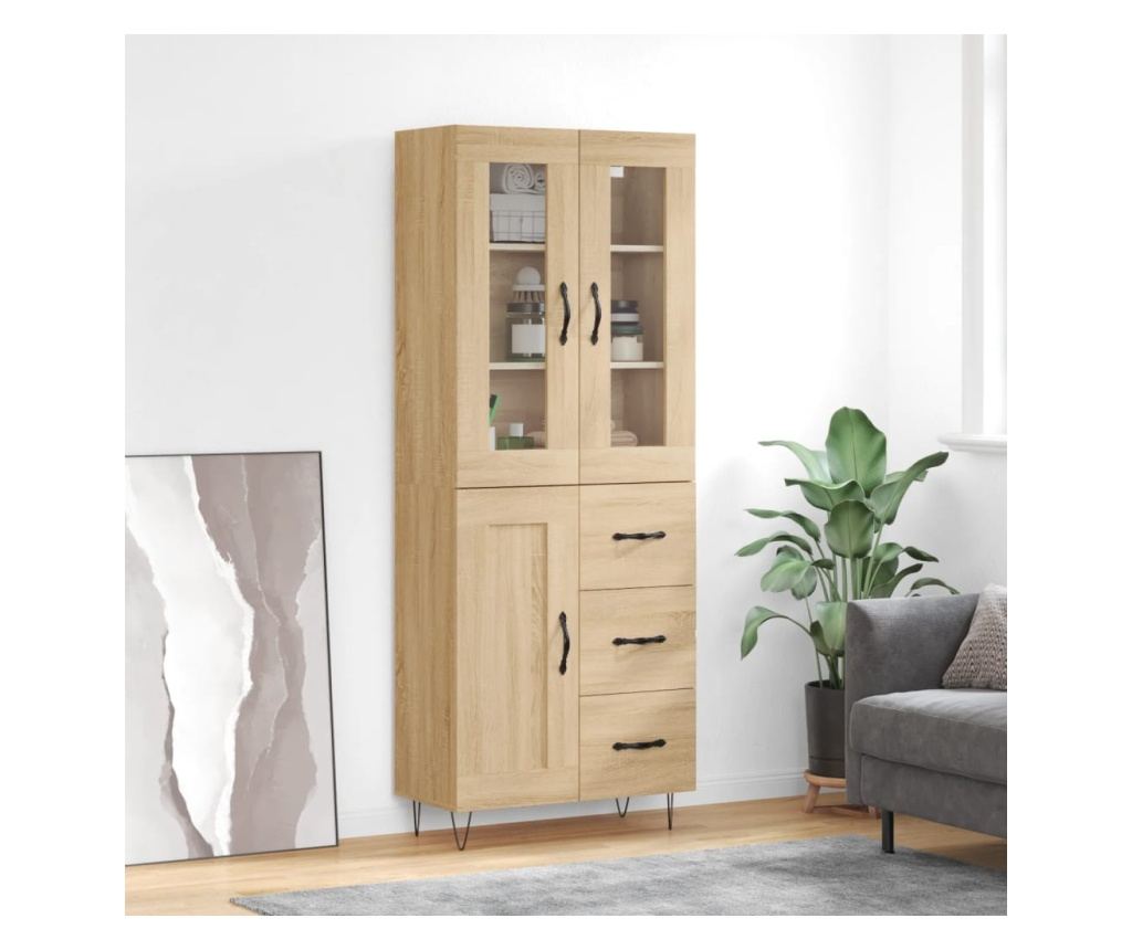 Visoka komoda sonoma hrast 69,5x34x180 cm inženirski les - 2