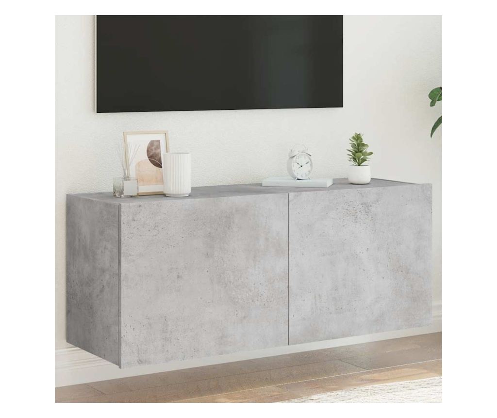 Stenska TV omarica z LED lučkami betonsko siva 100x35x41 cm - 2