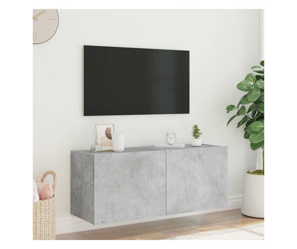 Stenska TV omarica z LED lučkami betonsko siva 100x35x41 cm - 5