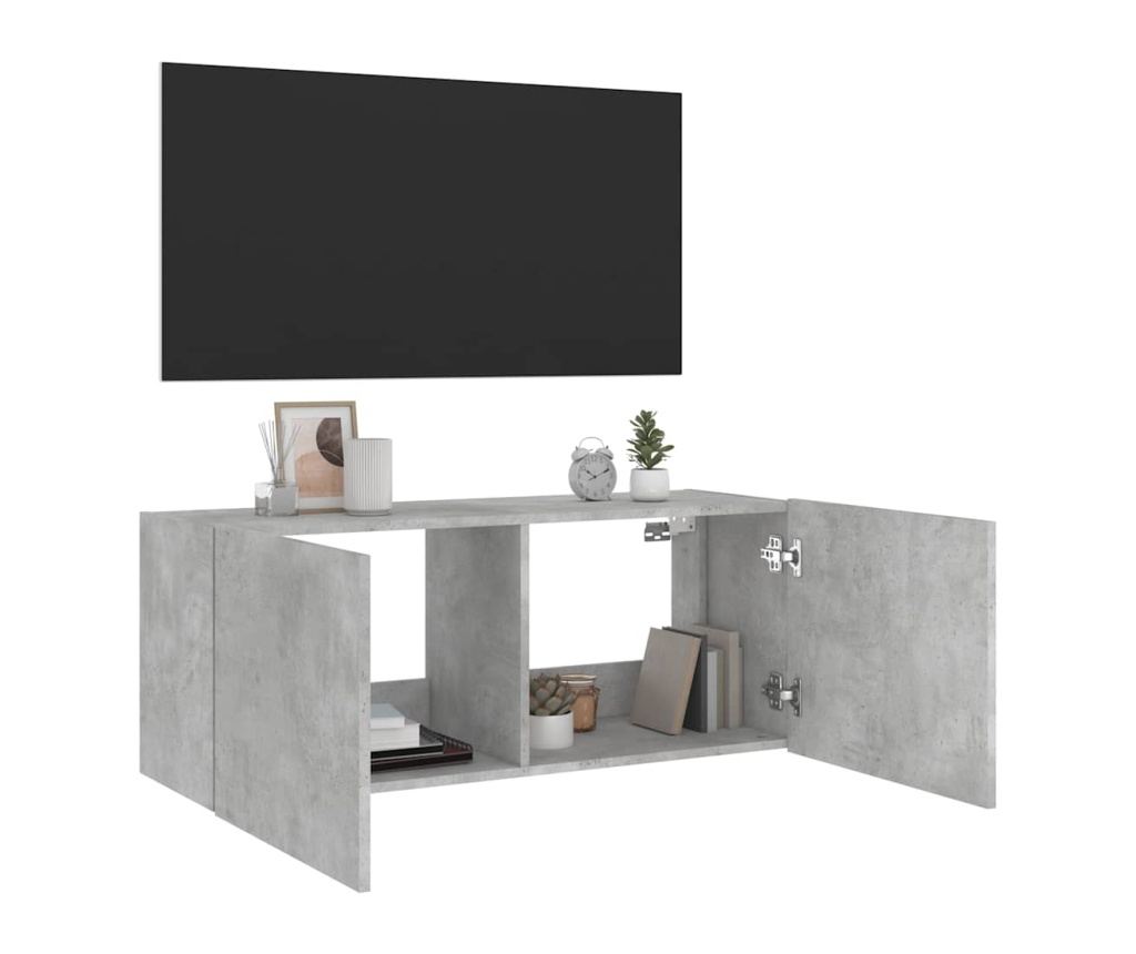 Stenska TV omarica z LED lučkami betonsko siva 100x35x41 cm - 7