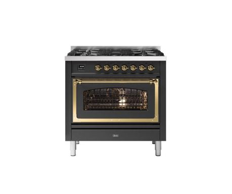 ILVE Nostalgie Gáztűzhely, 90 cm, 4 Égőfej, Halsütő Égőfej, Elektromos Sütő, Matt Szürke/Arany