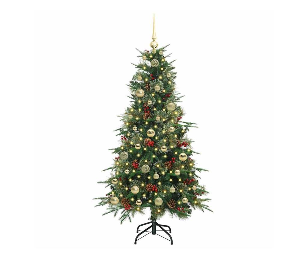 Изкуствено коледно дърво с хингед Зелен 150 cm PE и PVC - 3