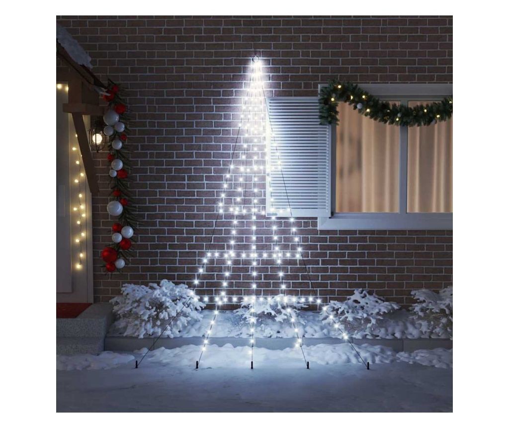 LED коледна елха с колчета за земя Хладно бяло 306 см Метал - 3
